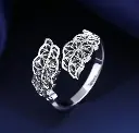 Leaf Design Silver Plated Zircon Adjustable Ring for Women