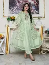 Exquisite 3-Piece Women's Stitched Embroidered Organza Maxi Suit – Green