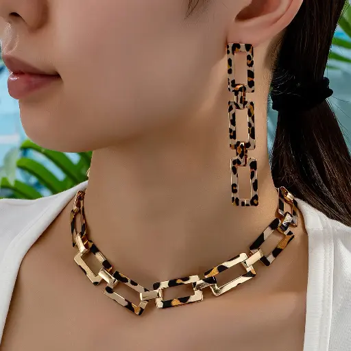European and American Leopard Print Cuban Chain Clavicle Necklace