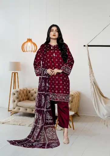 Stylish Women's Stitched Printed Silk 3-Piece Suit – Purple Color
